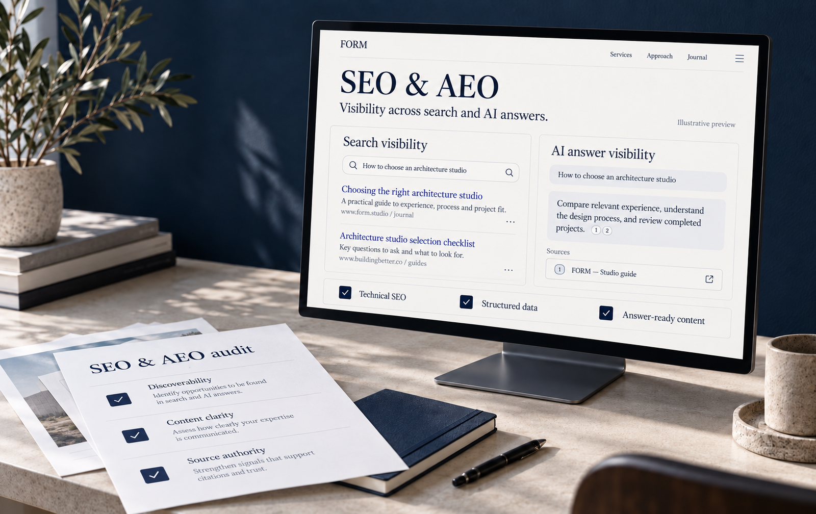 Search engine and answer engine optimisation dashboard showcase